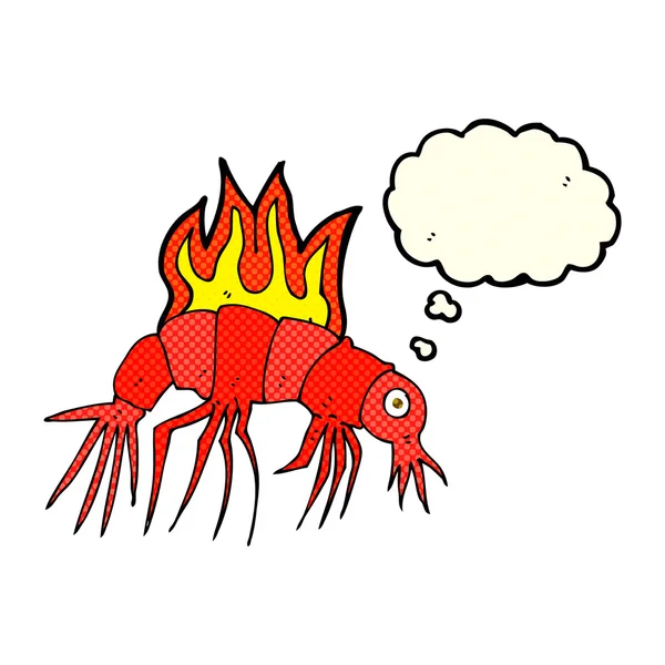 Kreslený horké krevety s myšlenkou bublina — Stockový vektor
