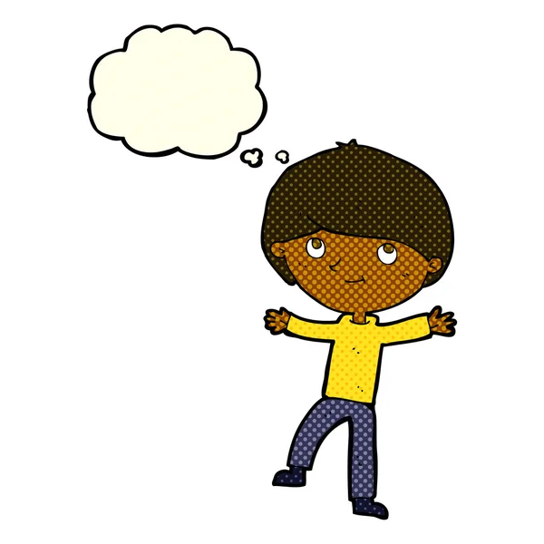 Desenho animado menino com bolha de pensamento — Vetor de Stock