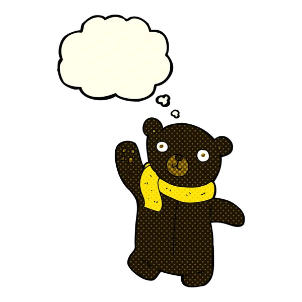 Cute cartoon zwarte teddybeer met dacht dat bubble — Stockvector