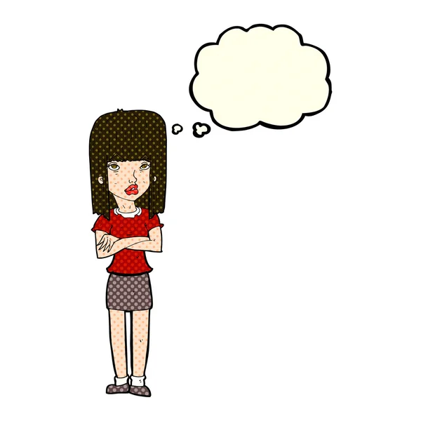Karikatur einer Frau mit Gedankenblase — Stockvektor