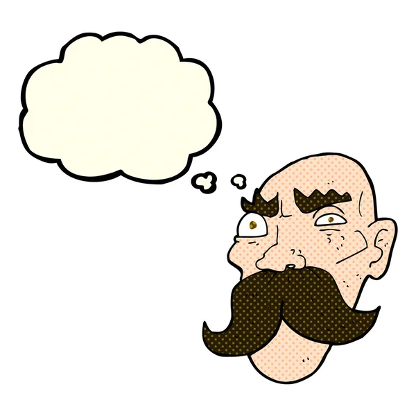 Desenho animado irritado velho homem com bolha de pensamento —  Vetores de Stock