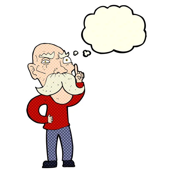 Cartoon annoyed old man with thought bubble — Stock Vector