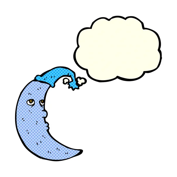 Sleepy moon cartoon with thought bubble — Stock Vector