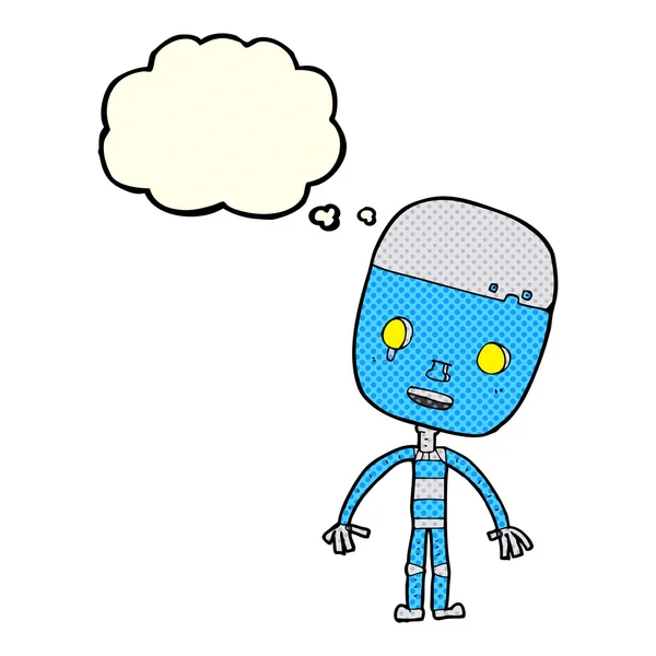 Dibujos animados robot triste con burbuja de pensamiento — Archivo Imágenes Vectoriales