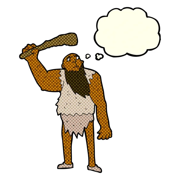 Dessin animé néandertalien avec bulle de pensée — Image vectorielle