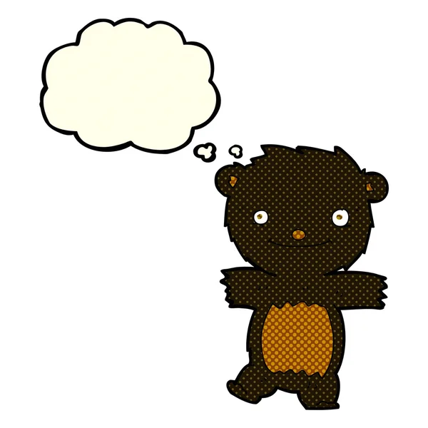 Cartoon black bear cub with thought bubble — Stock Vector