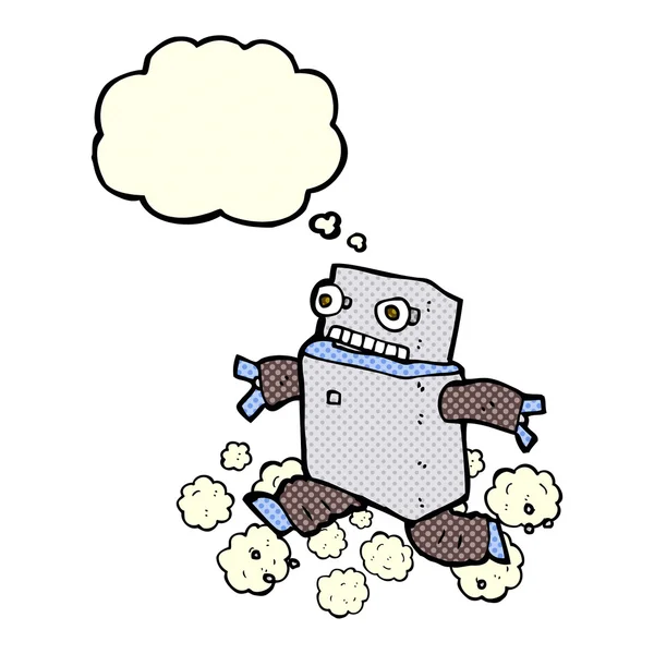Desenho animado rodando robô com bolha de pensamento — Vetor de Stock