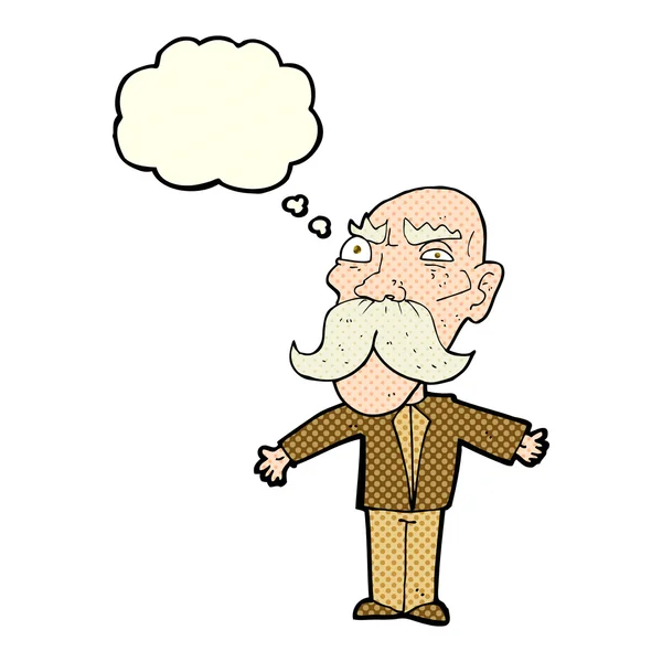 Cartoon angry old man with thought bubble — Stock Vector