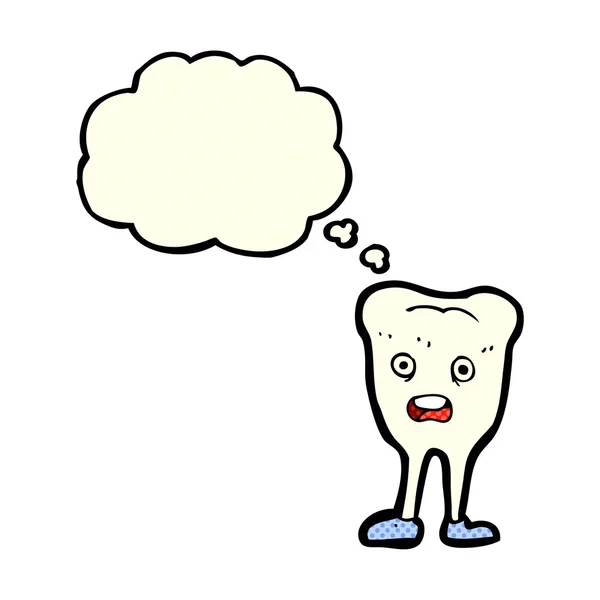 Мультяшный счастливый зуб с мыслепузырем — стоковый вектор