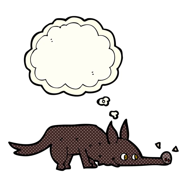 Desenho animado cão cheirando chão com bolha pensamento — Vetor de Stock