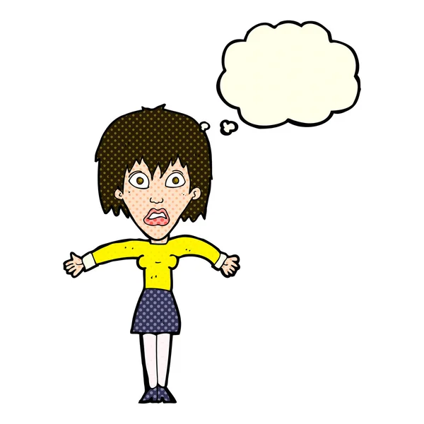 Cartone animato donna scioccata con bolla di pensiero — Vettoriale Stock