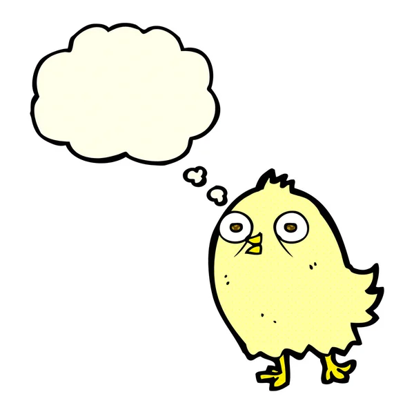 Pássaro engraçado dos desenhos animados com bolha de pensamento — Vetor de Stock