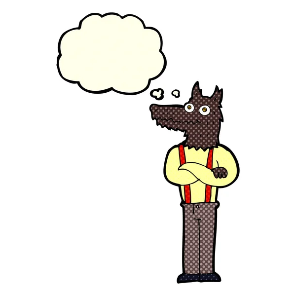 Cartone animato lupo mannaro divertente con bolla di pensiero — Vettoriale Stock