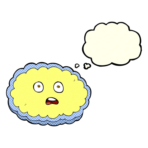 Chockad cartoon cloud ansikte med tankebubbla — Stock vektor