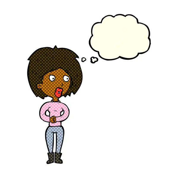 Cartoon surprised woman with thought bubble — Stock Vector