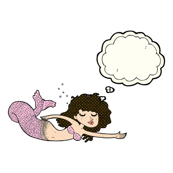Sirène dessin animé avec bulle de pensée — Image vectorielle