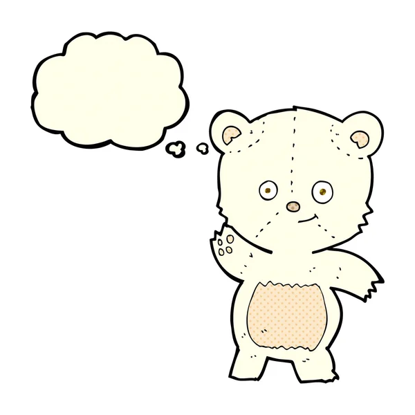 Мультяшний махаючий білий ведмідь з мисленням бульбашка — стоковий вектор