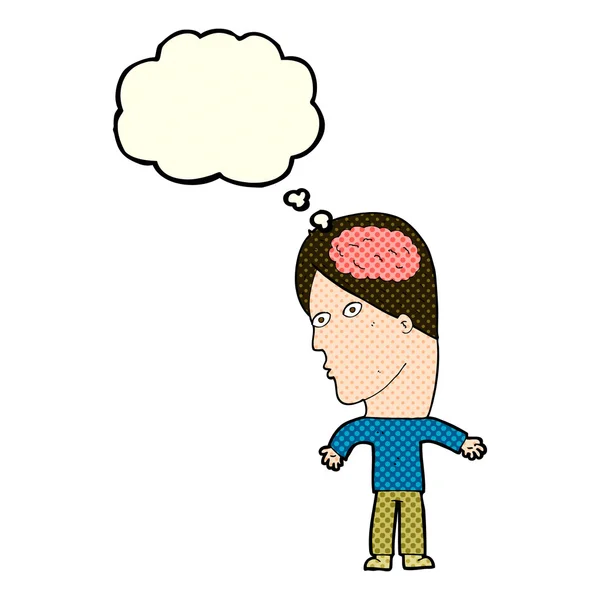 Człowiek z kreskówki z symbolem mózgu z bańki myślowej — Wektor stockowy