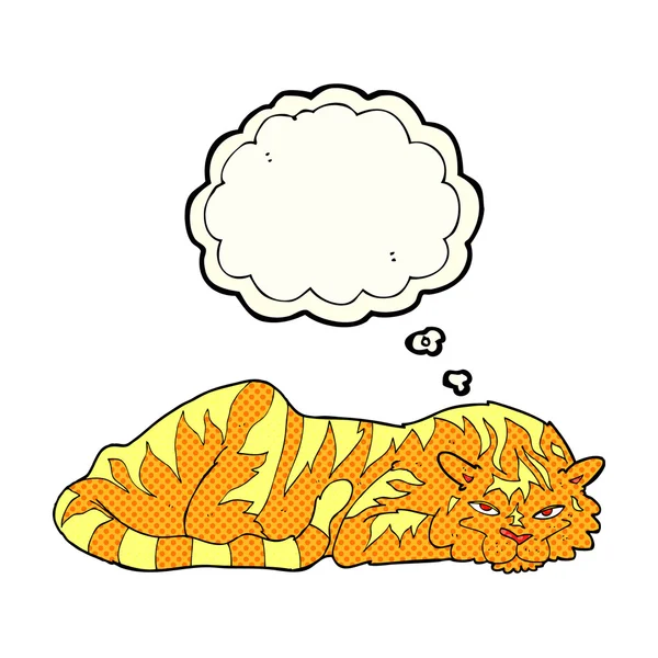 Tecknad vilande tiger med tanke bubbla — Stock vektor