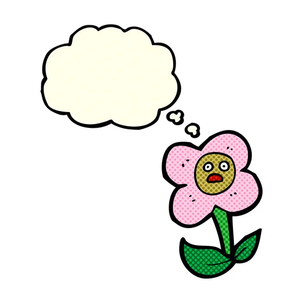 Λουλούδι κινουμένων σχεδίων με πρόσωπο με φούσκα σκέψης — Διανυσματικό Αρχείο