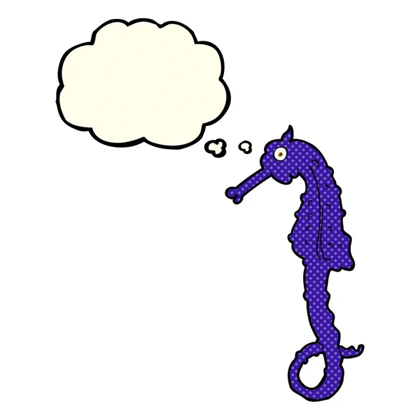 Cartoon sea horse with thought bubble — Stock Vector
