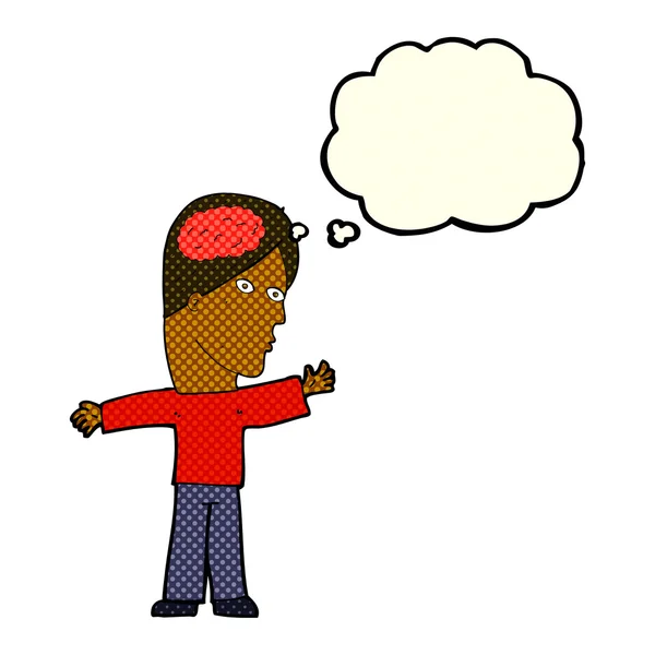 Cartoon Mann mit Gehirn mit Gedankenblase — Stockvektor