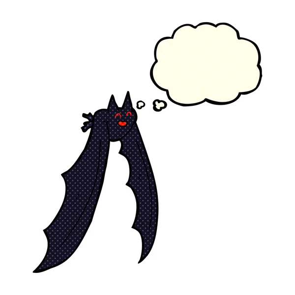 Cartone animato pipistrello volante con bolla di pensiero — Vettoriale Stock