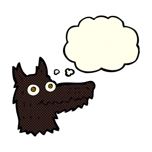 Cartoon wolf hoofd met gedachte zeepbel — Stockvector
