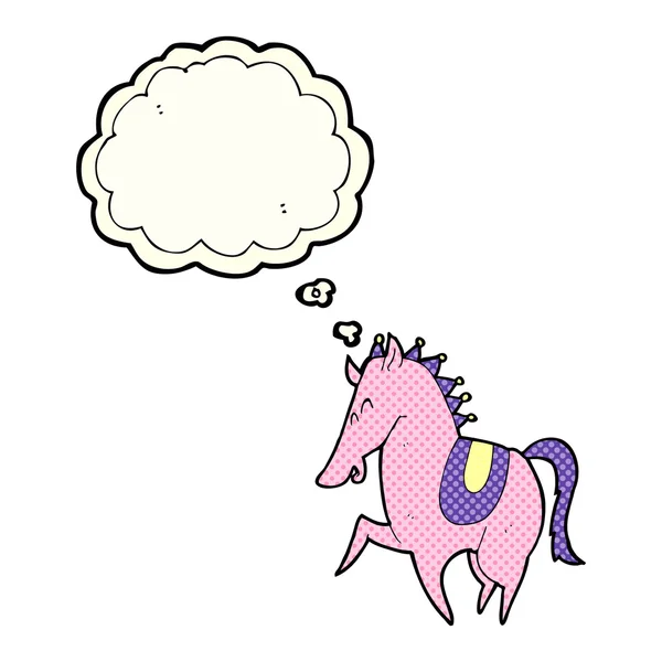 Cartoon prancing paard met gedachte zeepbel — Stockvector
