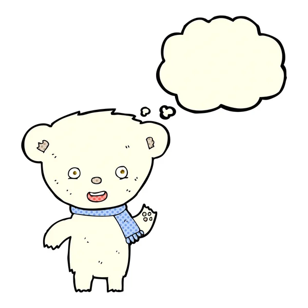 Dessin animé ours polaire mignon avec bulle de pensée — Image vectorielle