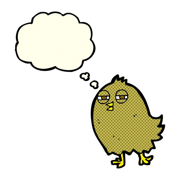 Pássaro engraçado dos desenhos animados com bolha de pensamento —  Vetores de Stock