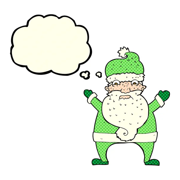 Cartoon stressed out santa with thought bubble — Stock Vector