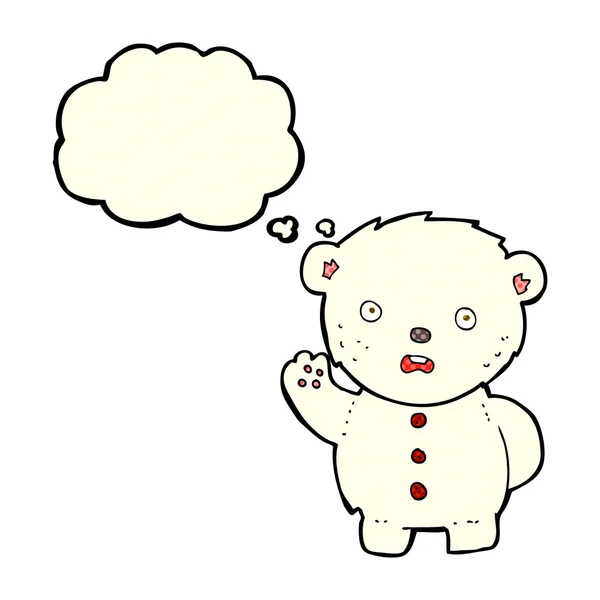 Desenho animado urso de pelúcia polar infeliz com bolha de pensamento — Vetor de Stock