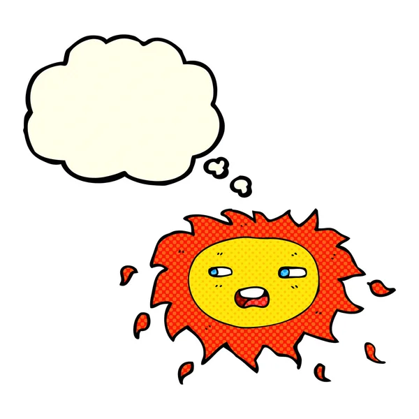 Desenho animado triste sol com bolha de pensamento —  Vetores de Stock