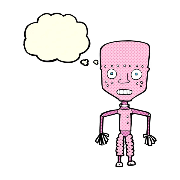 具有思想气泡的滑稽卡通机器人 — 图库矢量图片