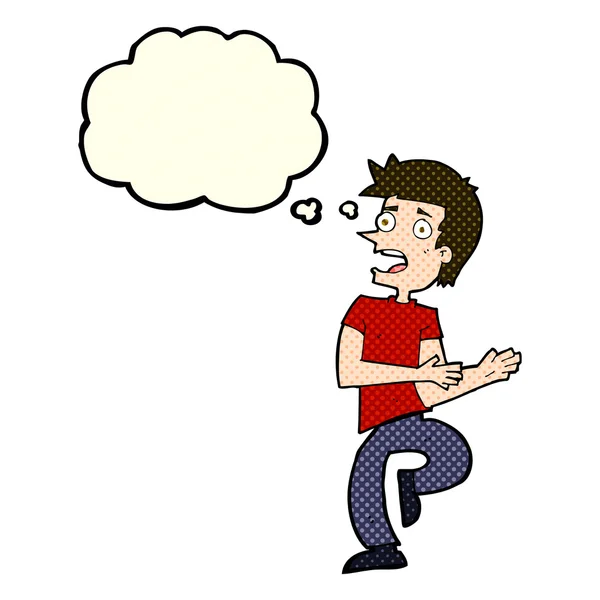 Dibujos animados estresado hombre con burbuja de pensamiento — Vector de stock