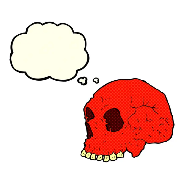 Calavera espeluznante de dibujos animados con burbuja de pensamiento — Vector de stock