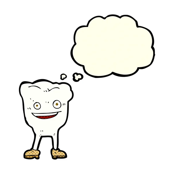 Happy tooth stripfiguur met gedachte bubble — Stockvector