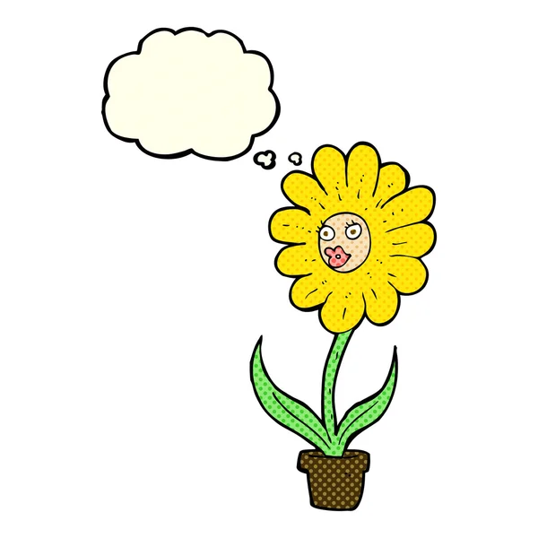 Cartoon bloem met gedachte zeepbel — Stockvector