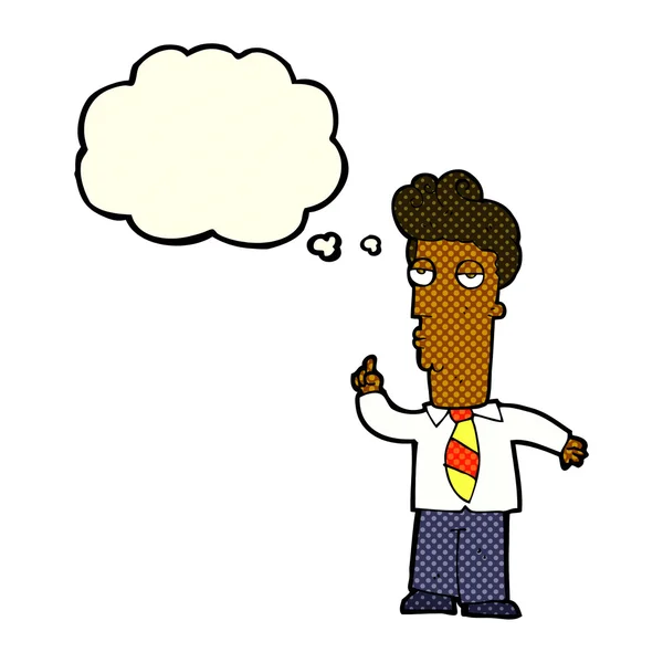 Cartone animato uomo annoiato chiedendo domanda con bolla di pensiero — Vettoriale Stock