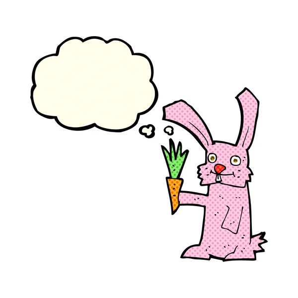 Cartoon konijn met wortel met gedachte bubble — Stockvector