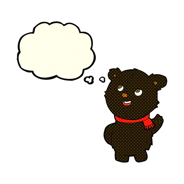 Dibujos animados lindo oso negro cachorro con burbuja de pensamiento — Archivo Imágenes Vectoriales