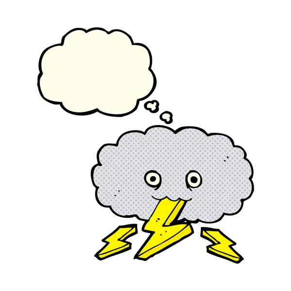 Desenho animado thundercloud com bolha de pensamento — Vetor de Stock