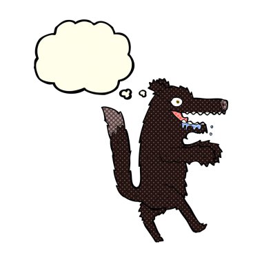 Düşünce baloncuğu olan büyük kötü kurt çizgi filmi