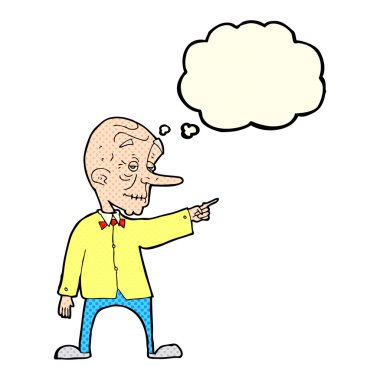 çizgi film yaşlı adam düşünce balonunu işaret ediyor