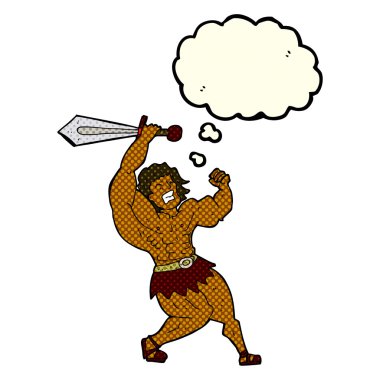 Düşünce baloncuğu olan barbar kahraman.