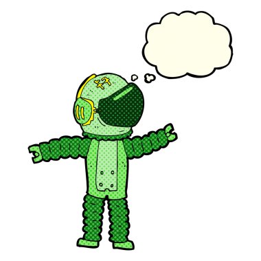 çizgi film astronotu düşünce baloncuğuyla uzanıyor