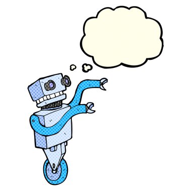 Düşünce baloncuklu komik robot.