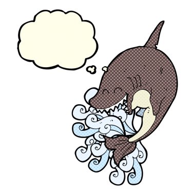 Düşünce baloncuklu çizgi film köpekbalığı
