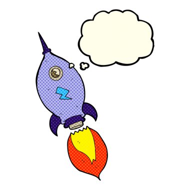 Düşünce baloncuklu çizgi film uzay gemisi